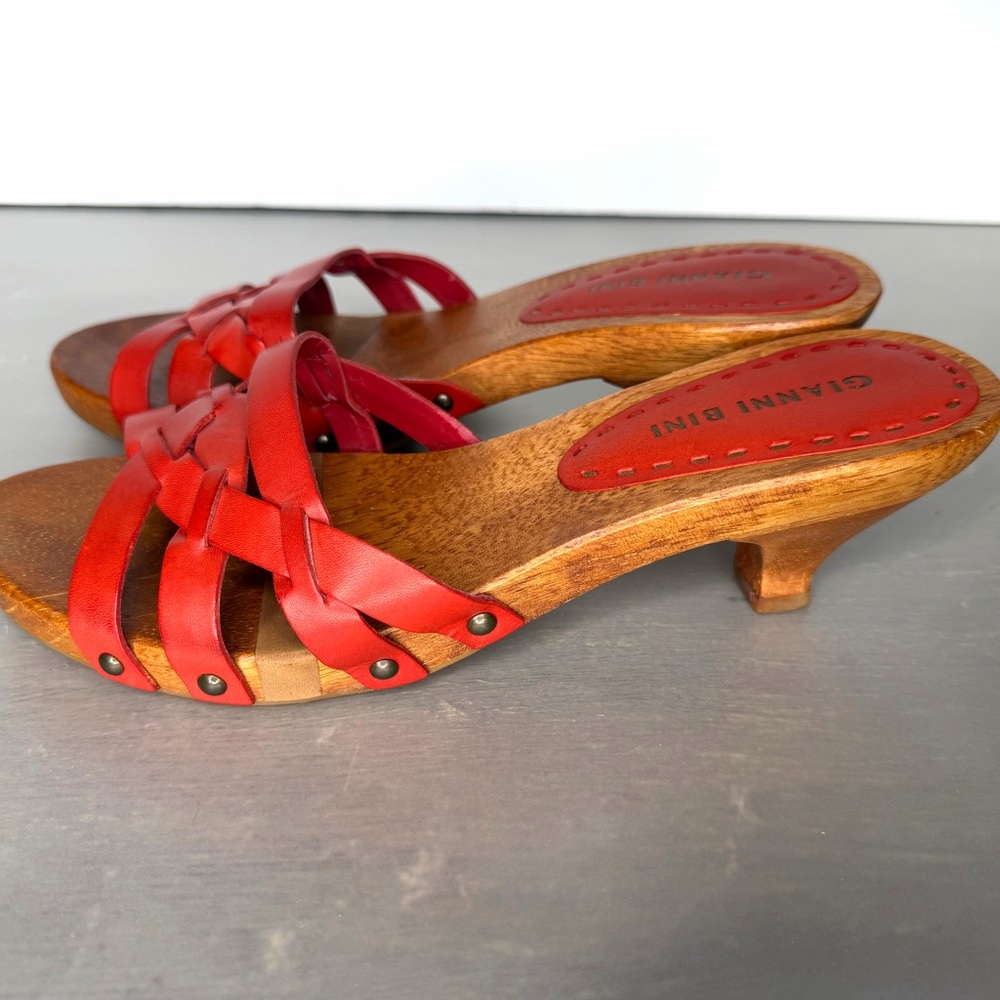 Gianni Bini Orange Slide On Sandals Open Toe Kitty Heel 100% Genuine Leather 7.5 - Picture 7 of 9